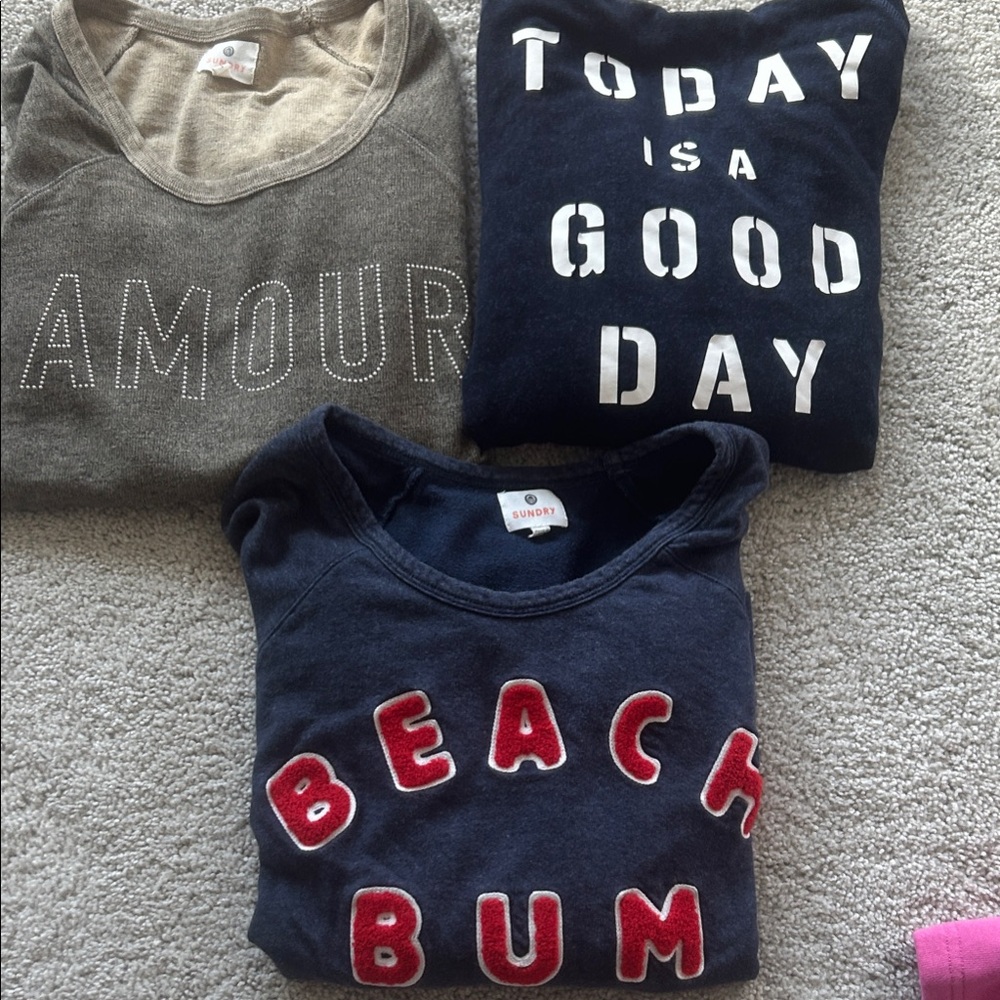 Sundry Navy and Red, today is a good day is a hoodie 2 others crew neck.